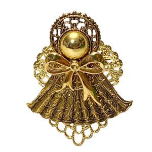 Vintage Brass Tone Filigree Angel Womens 2 Inch Brooch
